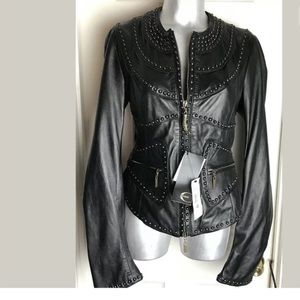$2125 Just Cavalli Motorcycle LeatherJacket US 10